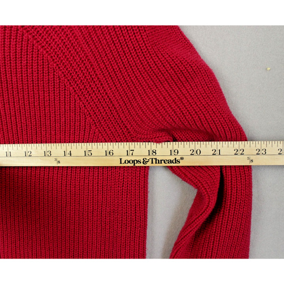 Lands End Women's Sweater Medium Red Pink Knit Cotton/Acrylic - Picture 6 of 7